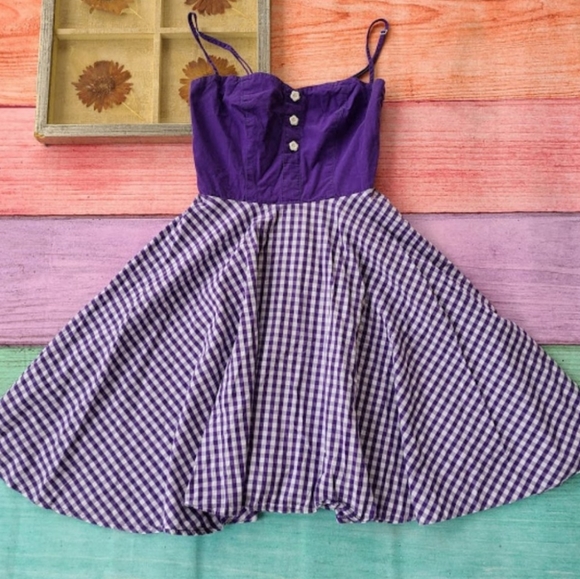 Hell Bunny Dresses & Skirts - Hell Bunny Purple Checkered Gingham Fit & Flare Midi Swing Dress S
